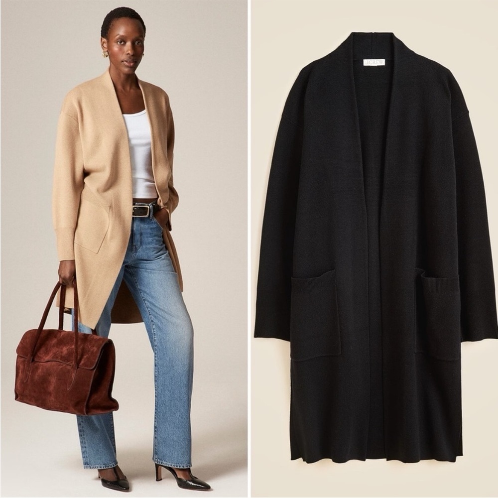 J. Crew Long Sweater Blazer with Side Slits Black Medium